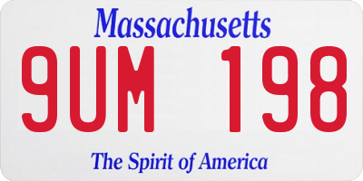 MA license plate 9UM198