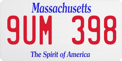 MA license plate 9UM398