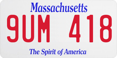 MA license plate 9UM418