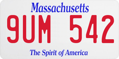 MA license plate 9UM542