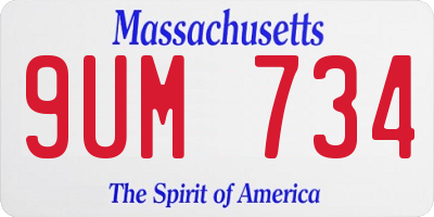 MA license plate 9UM734