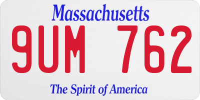 MA license plate 9UM762