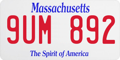 MA license plate 9UM892