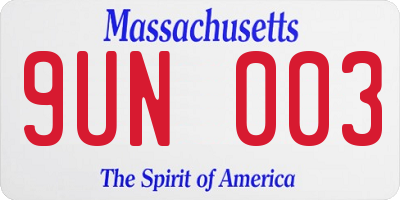 MA license plate 9UN003