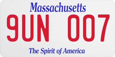 MA license plate 9UN007