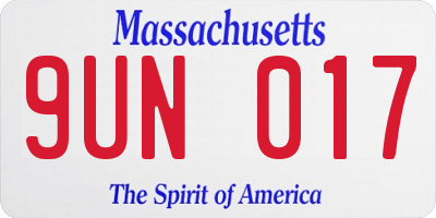 MA license plate 9UN017