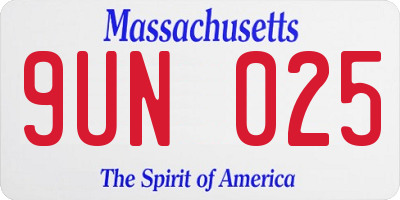 MA license plate 9UN025
