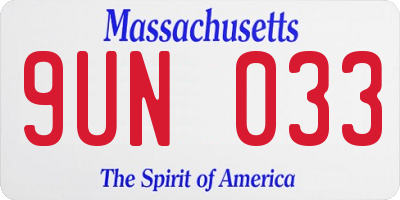 MA license plate 9UN033