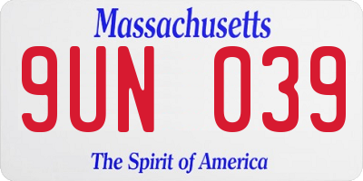 MA license plate 9UN039