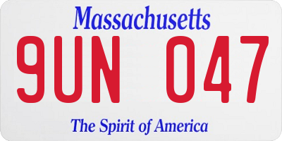 MA license plate 9UN047