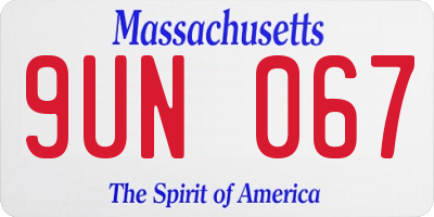 MA license plate 9UN067