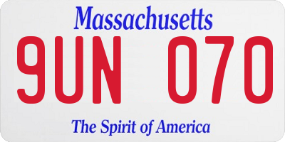 MA license plate 9UN070