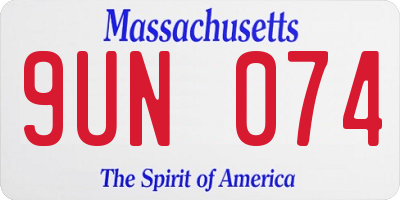MA license plate 9UN074