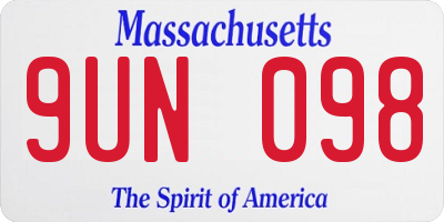 MA license plate 9UN098