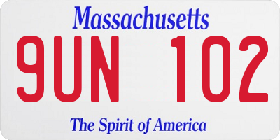 MA license plate 9UN102