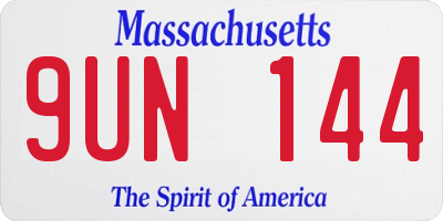 MA license plate 9UN144