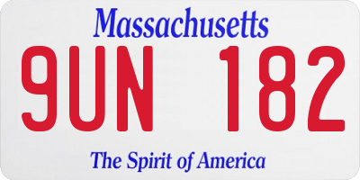 MA license plate 9UN182