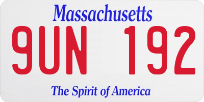 MA license plate 9UN192