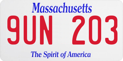 MA license plate 9UN203