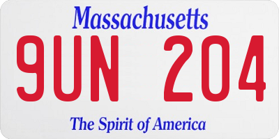 MA license plate 9UN204