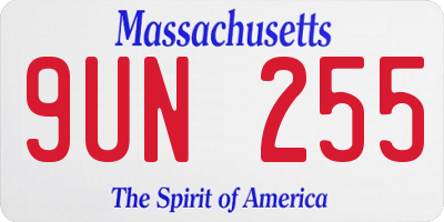 MA license plate 9UN255