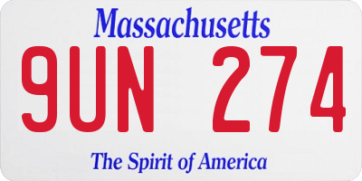 MA license plate 9UN274