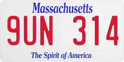 MA license plate 9UN314