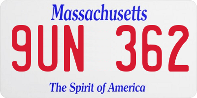 MA license plate 9UN362