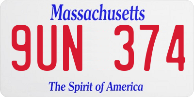 MA license plate 9UN374