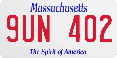 MA license plate 9UN402