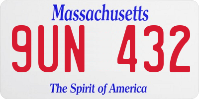 MA license plate 9UN432