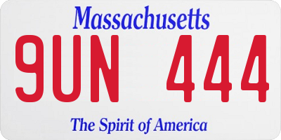 MA license plate 9UN444