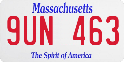 MA license plate 9UN463