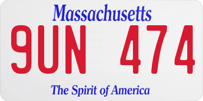 MA license plate 9UN474