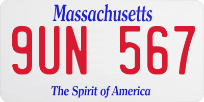 MA license plate 9UN567