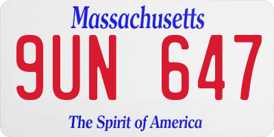 MA license plate 9UN647
