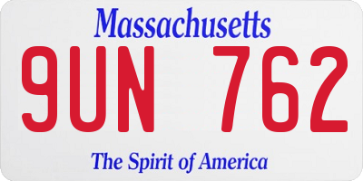 MA license plate 9UN762