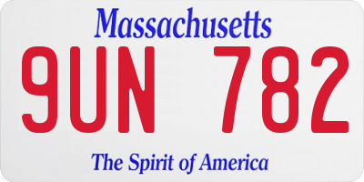 MA license plate 9UN782