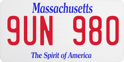 MA license plate 9UN980