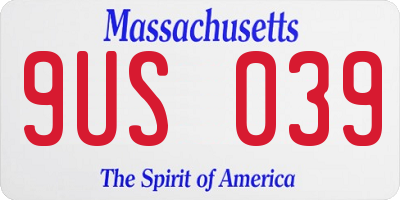 MA license plate 9US039