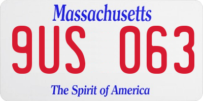 MA license plate 9US063