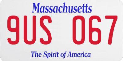 MA license plate 9US067
