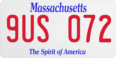 MA license plate 9US072