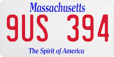 MA license plate 9US394