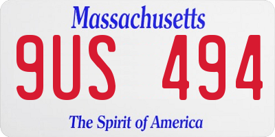 MA license plate 9US494
