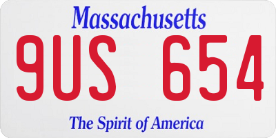MA license plate 9US654