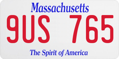 MA license plate 9US765