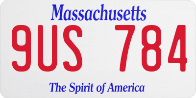 MA license plate 9US784