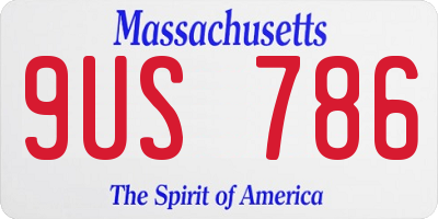 MA license plate 9US786