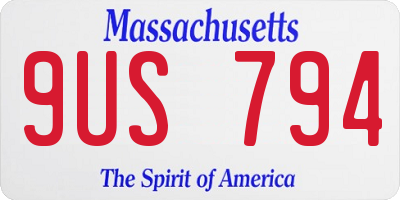 MA license plate 9US794